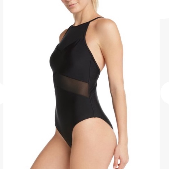 NWT 2 Chillies Black Mesh Panel High-Neck One-Piece - Picture 2 of 9